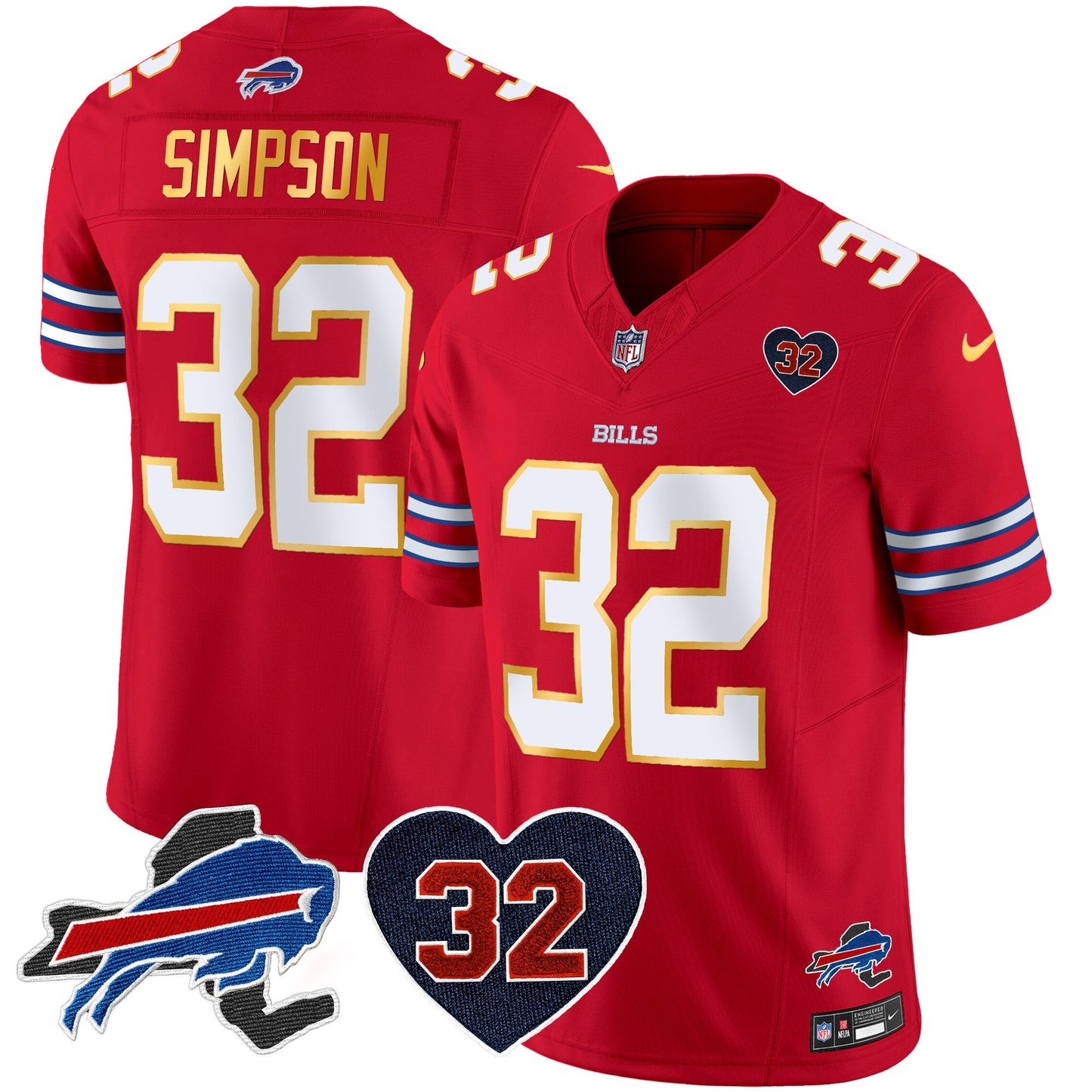 Men's Bills O.J. Simpson Patch Gold Trim Vapor Limited Jersey - All Stitched