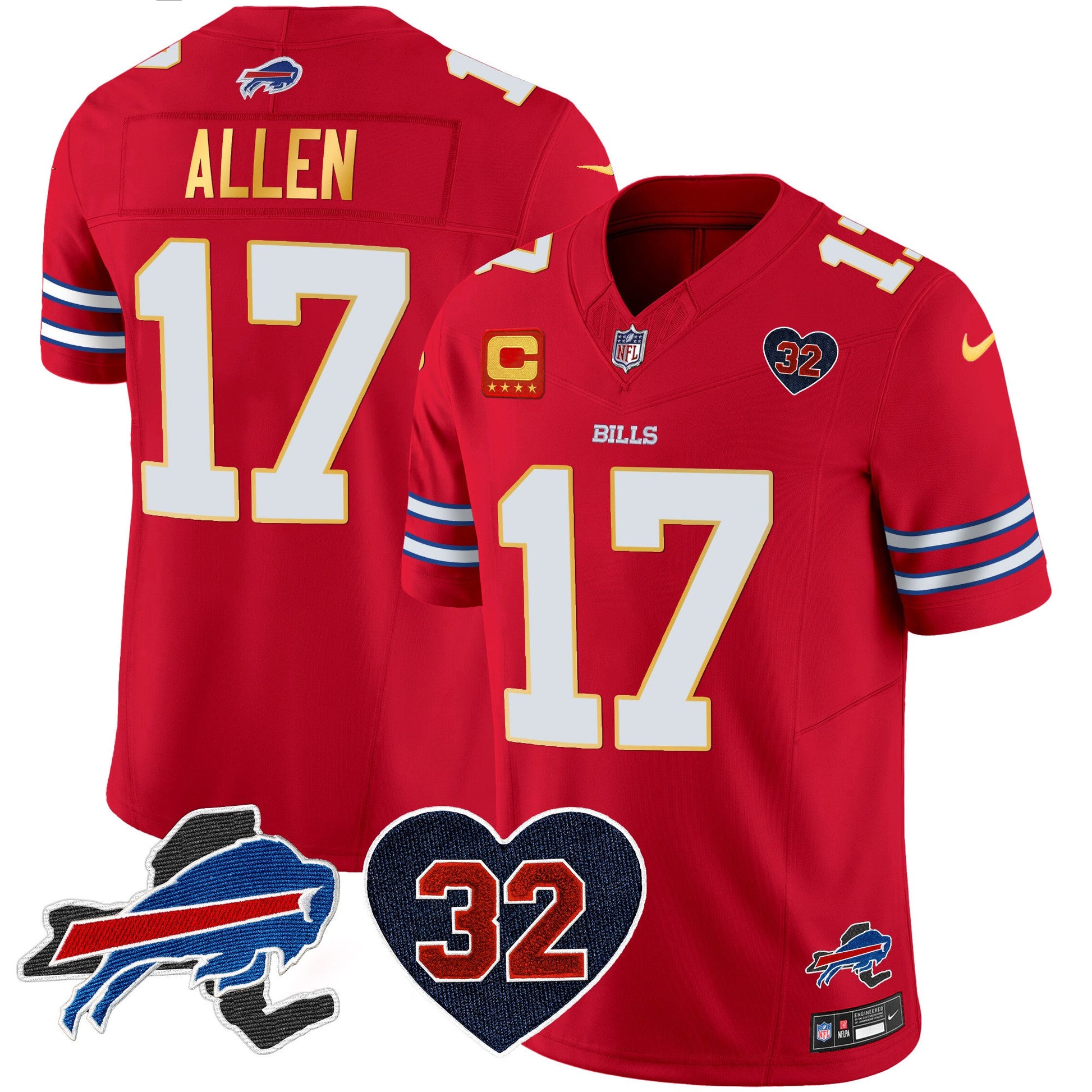 Men's Bills O.J. Simpson Patch Gold Trim Vapor Limited Jersey - All Stitched