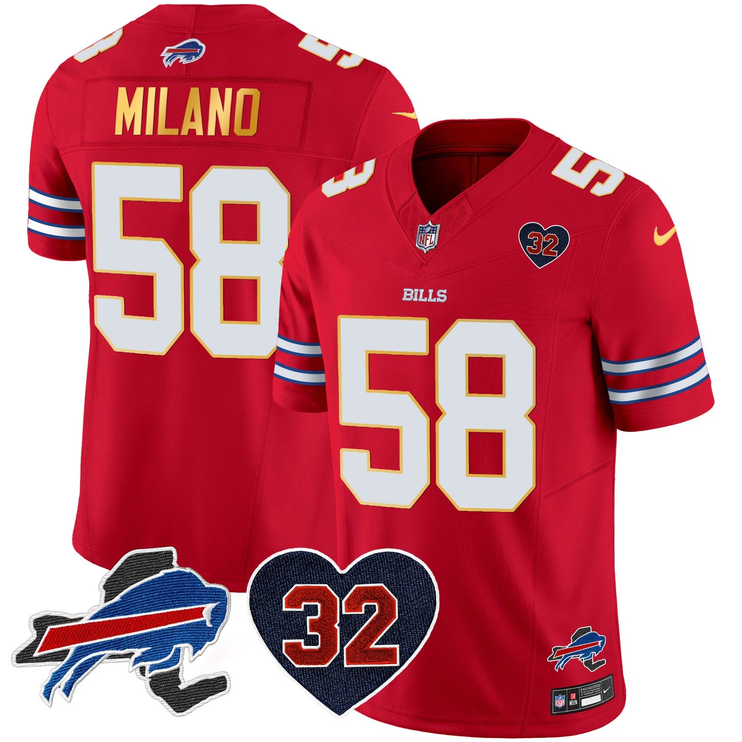 Men's Bills O.J. Simpson Patch Gold Trim Vapor Limited Jersey - All Stitched