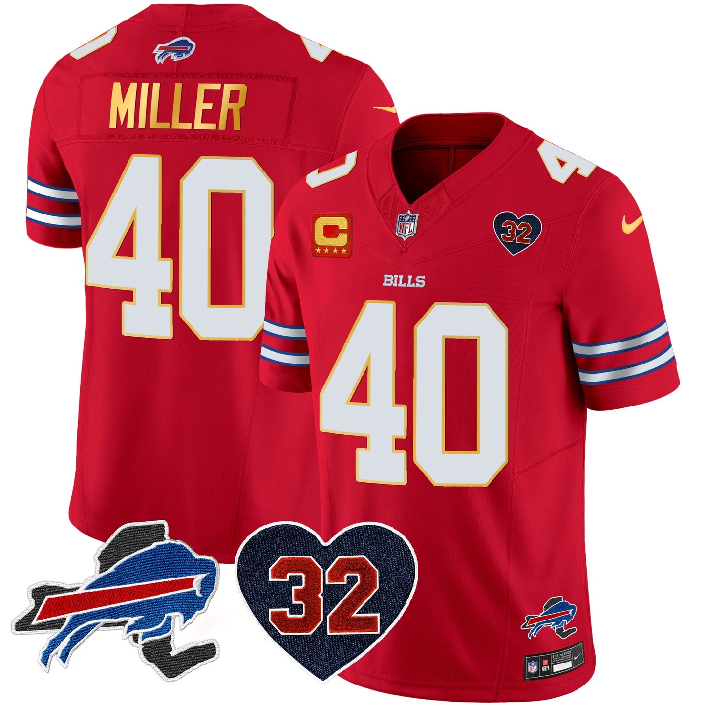 Men's Bills O.J. Simpson Patch Gold Trim Vapor Limited Jersey - All Stitched