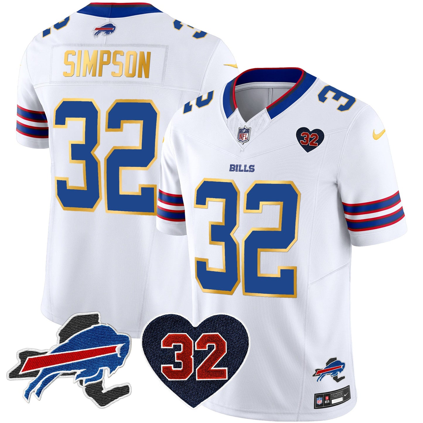 Men's Bills O.J. Simpson Patch Gold Trim Vapor Limited Jersey - All Stitched