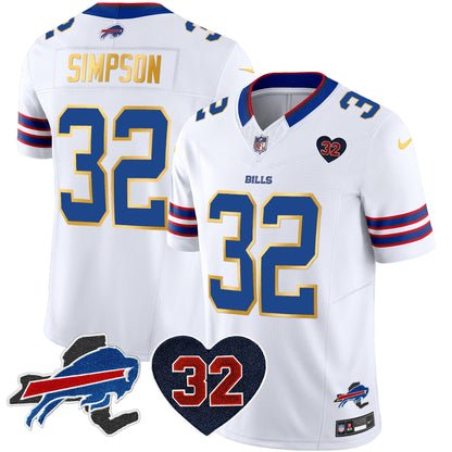 Men's Bills O.J. Simpson Patch Gold Trim Vapor Limited Jersey - All Stitched