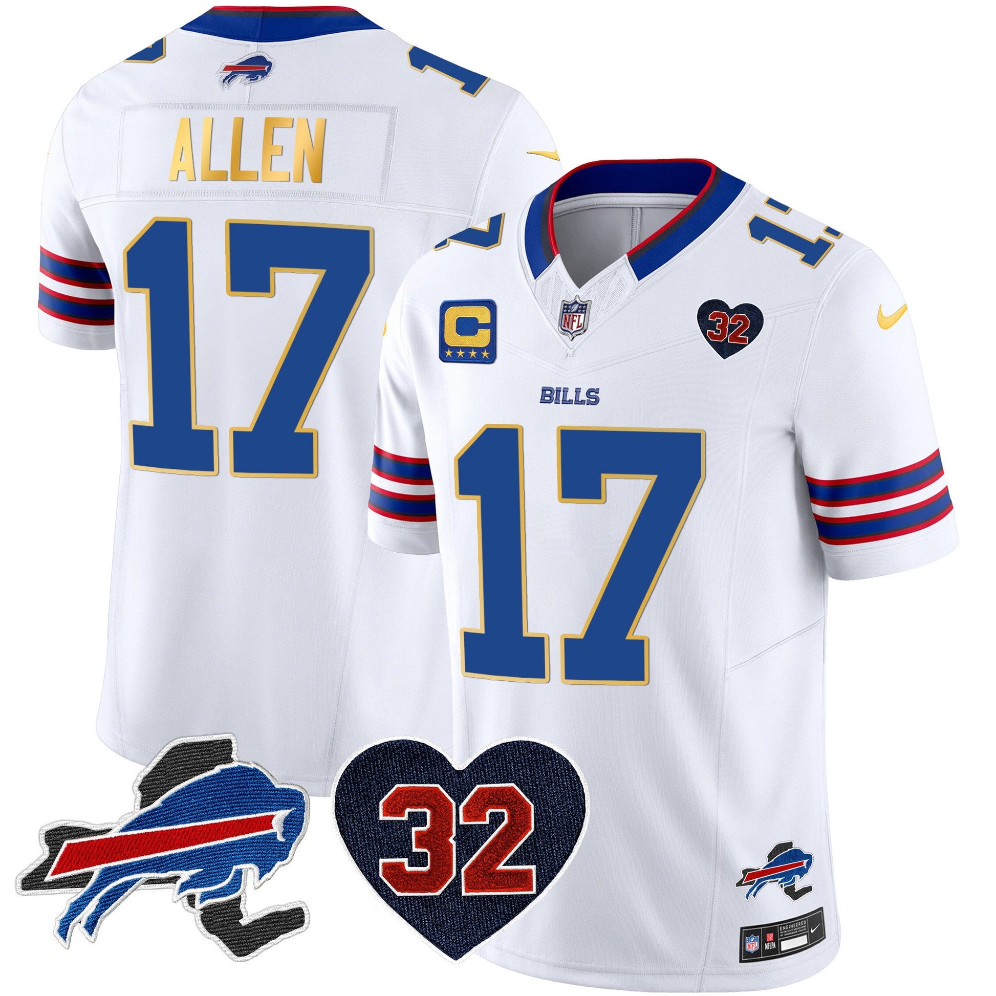 Men's Bills O.J. Simpson Patch Gold Trim Vapor Limited Jersey - All Stitched