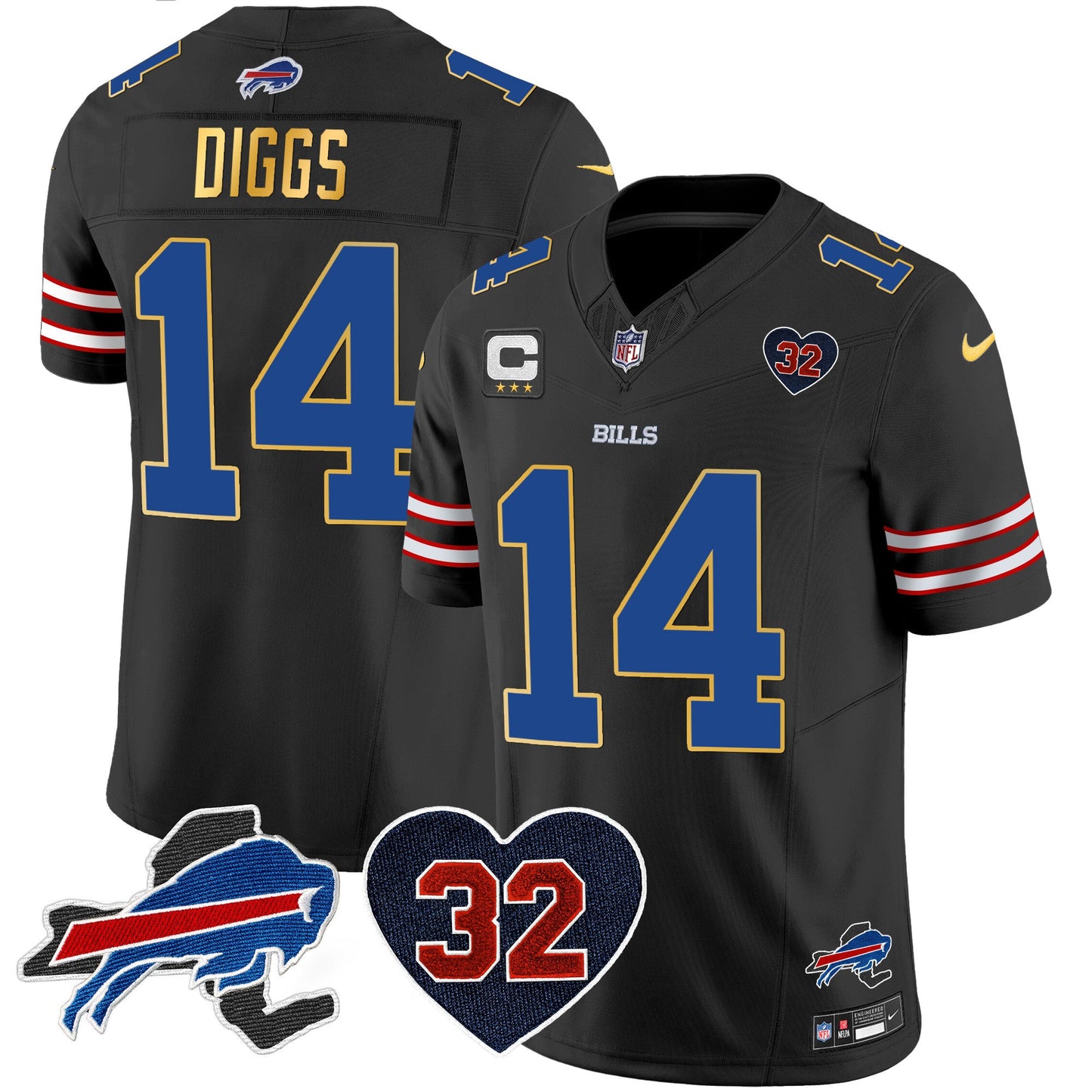 Men's Bills O.J. Simpson Patch Gold Trim Vapor Limited Jersey - All Stitched