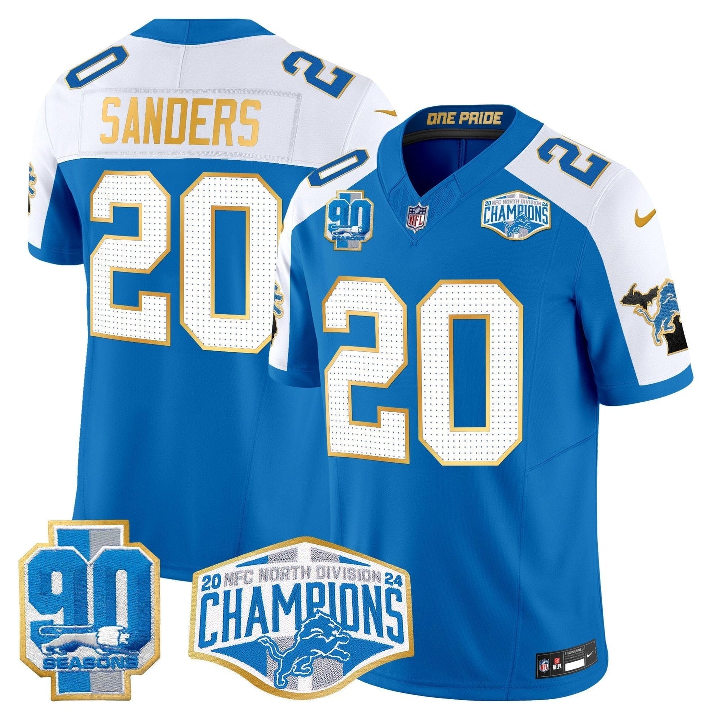 DET 2024 NFC North Division Champions Patch Gold Trim Vapor Limited Jersey - All Stitched