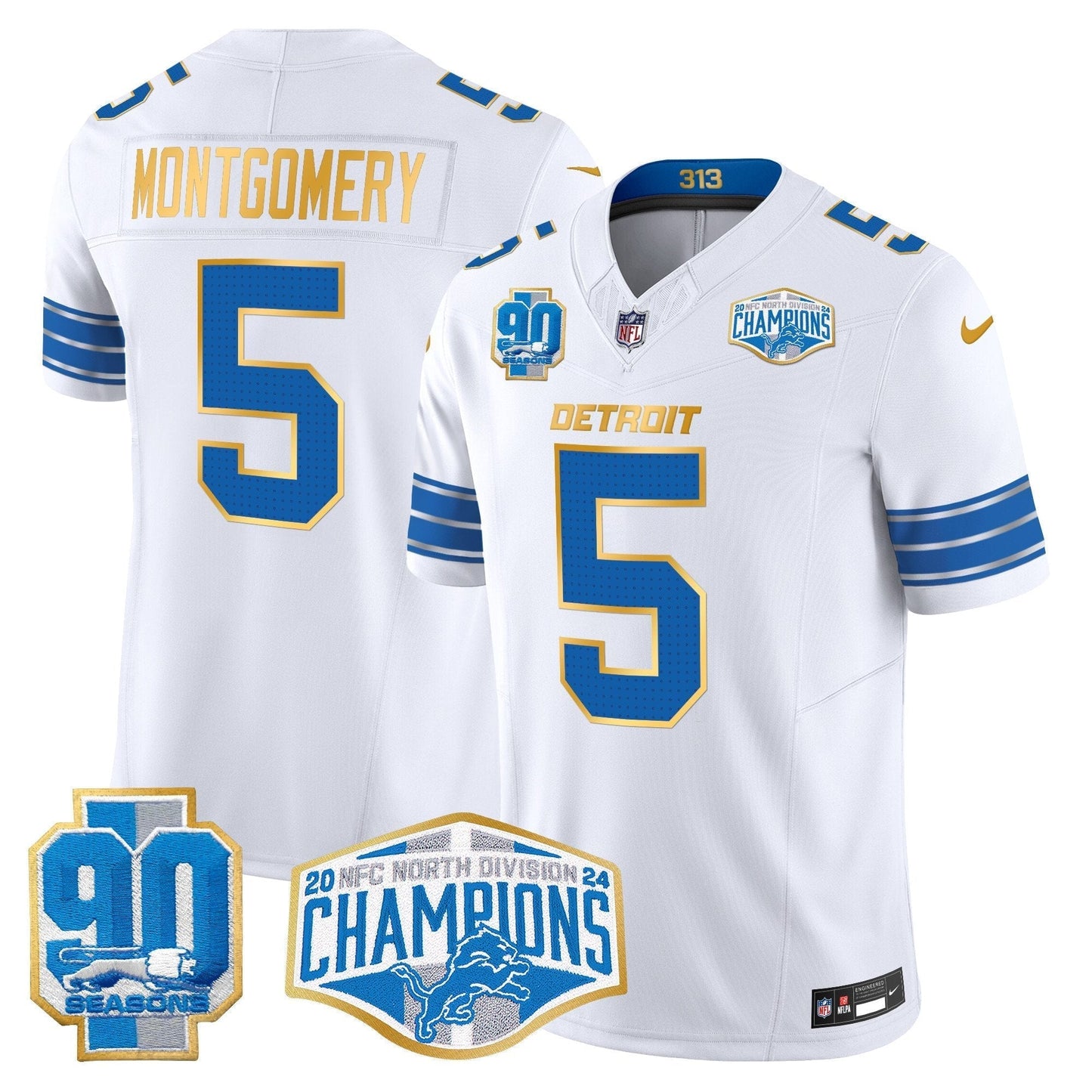 DET 2024 NFC North Division Champions Patch Gold Trim Vapor Limited Jersey - All Stitched