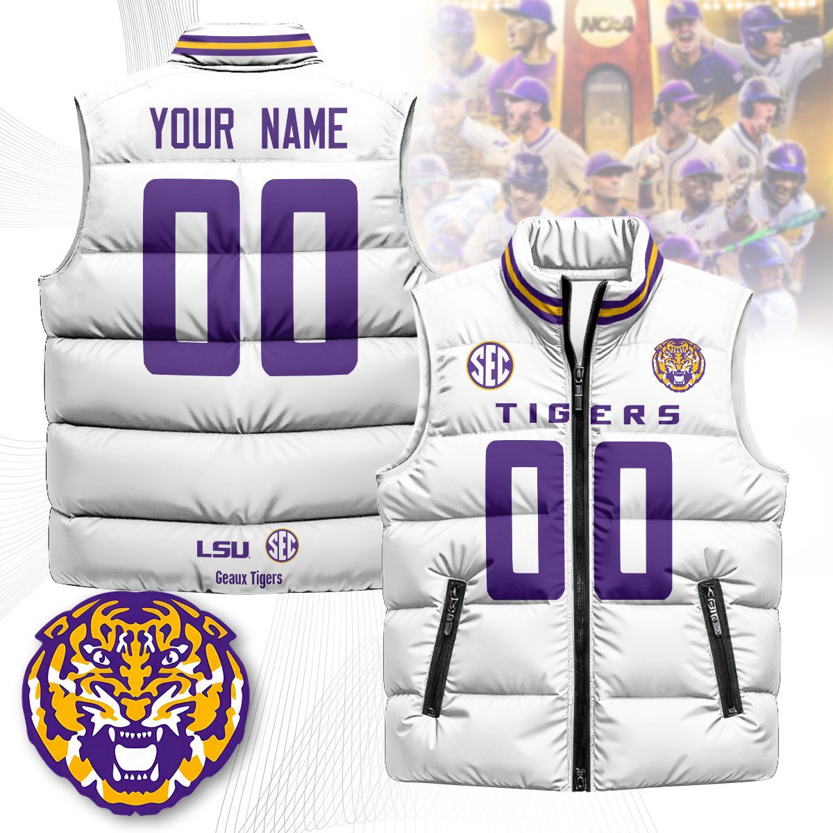Custom LSU Tigers Unisex Puffer Vest