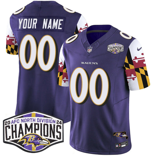 Ravens Maryland Flag 2024 AFC North Division Champions Patch Vapor Limited Custom Jersey - Stitched