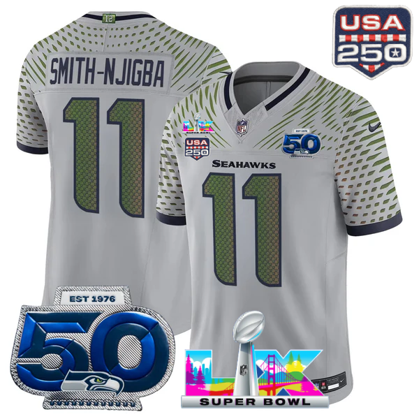 SEA Super Bowl LX - 50th Anniversary Patch Gold Vapor Limited Jersey N6 - All Stitched