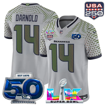 SEA Super Bowl LX - 50th Anniversary Patch Gold Vapor Limited Jersey N6 - All Stitched