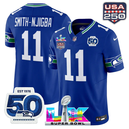 SEA Super Bowl LX - 50th Anniversary Patch Gold Vapor Limited Jersey N19 - All Stitched