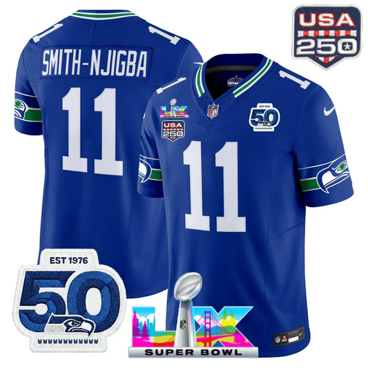 SEA Super Bowl LX - 50th Anniversary Patch Gold Vapor Limited Jersey N6 - Stitched