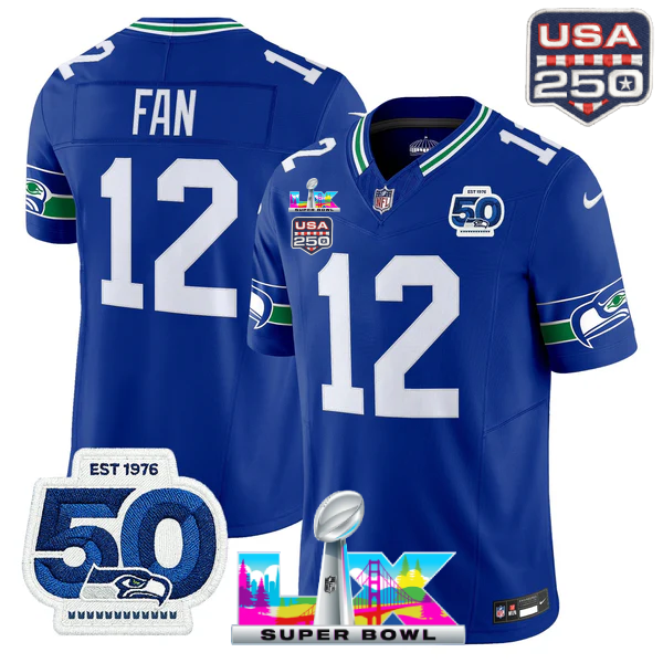 SEA Super Bowl LX - 50th Anniversary Patch Gold Vapor Limited Jersey N6 - All Stitched