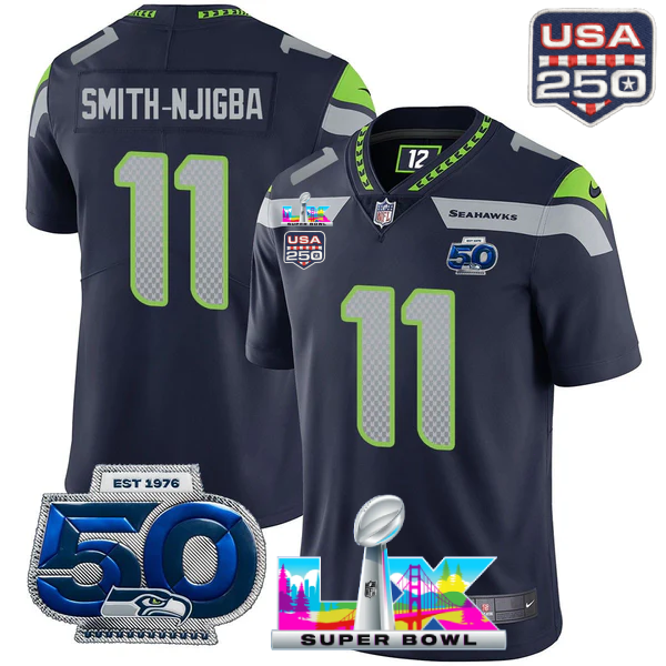 SEA Super Bowl LX - 50th Anniversary Patch Gold Vapor Limited Jersey N19 - All Stitched