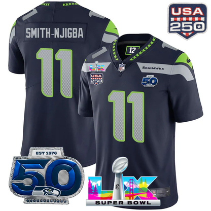 SEA Super Bowl LX - 50th Anniversary Patch Gold Vapor Limited Jersey N6 - All Stitched