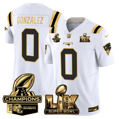 NE Super Bowl LX - AFC Champions Patch Gold Vapor Limited Jersey - All Stitched