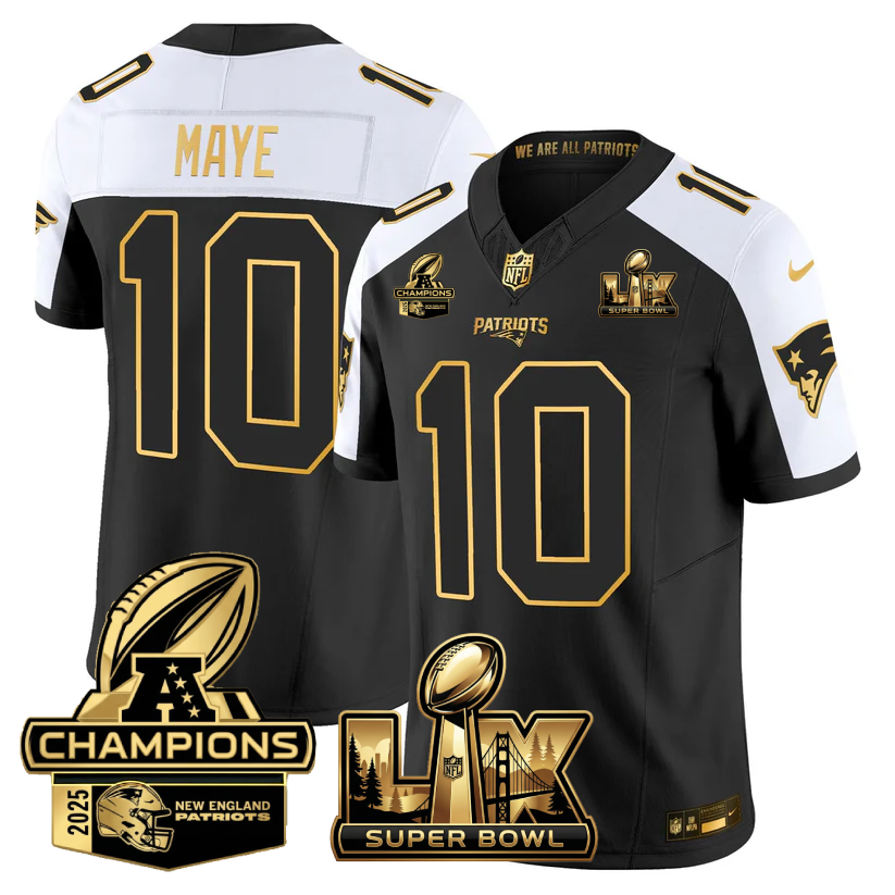 NE Super Bowl LX - AFC Champions Patch Gold Vapor Limited Jersey - All Stitched