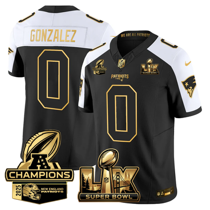 NE Super Bowl LX - AFC Champions Patch Gold Vapor Limited Jersey - All Stitched