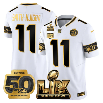 SEA Super Bowl LX - 50th Anniversary Patch Gold Vapor Limited Jersey N6 - All Stitched