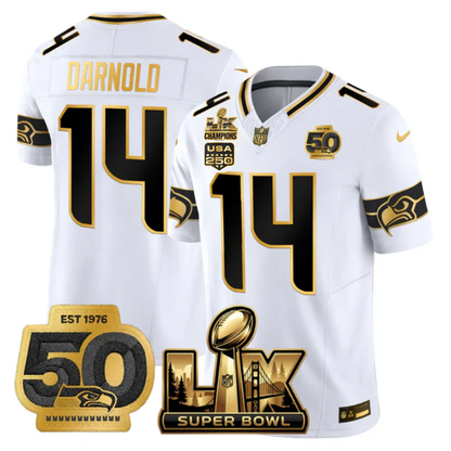 SEA Super Bowl LX - 50th Anniversary Patch Gold Vapor Limited Jersey N6 - All Stitched