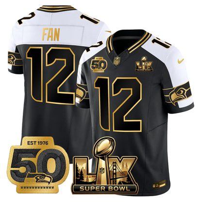 SEA Super Bowl LX - 50th Anniversary Patch Gold Vapor Limited Jersey - All Stitched