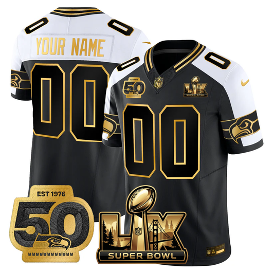 SEA Super Bowl LX - 50th Anniversary Patch Gold Vapor Limited Custom Jersey - Stitched
