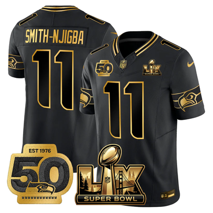 SEA Super Bowl LX - 50th Anniversary Patch Gold Vapor Limited Jersey N6 - All Stitched