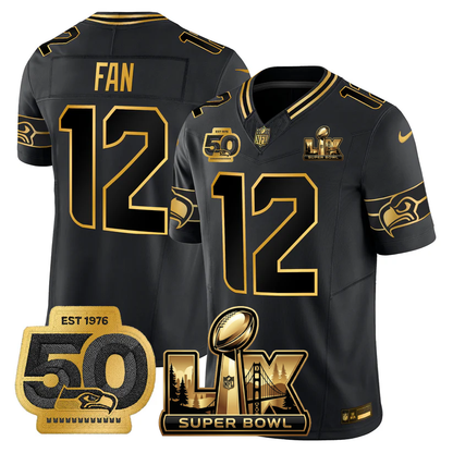 SEA Super Bowl LX - 50th Anniversary Patch Gold Vapor Limited Jersey N5 - All Stitched
