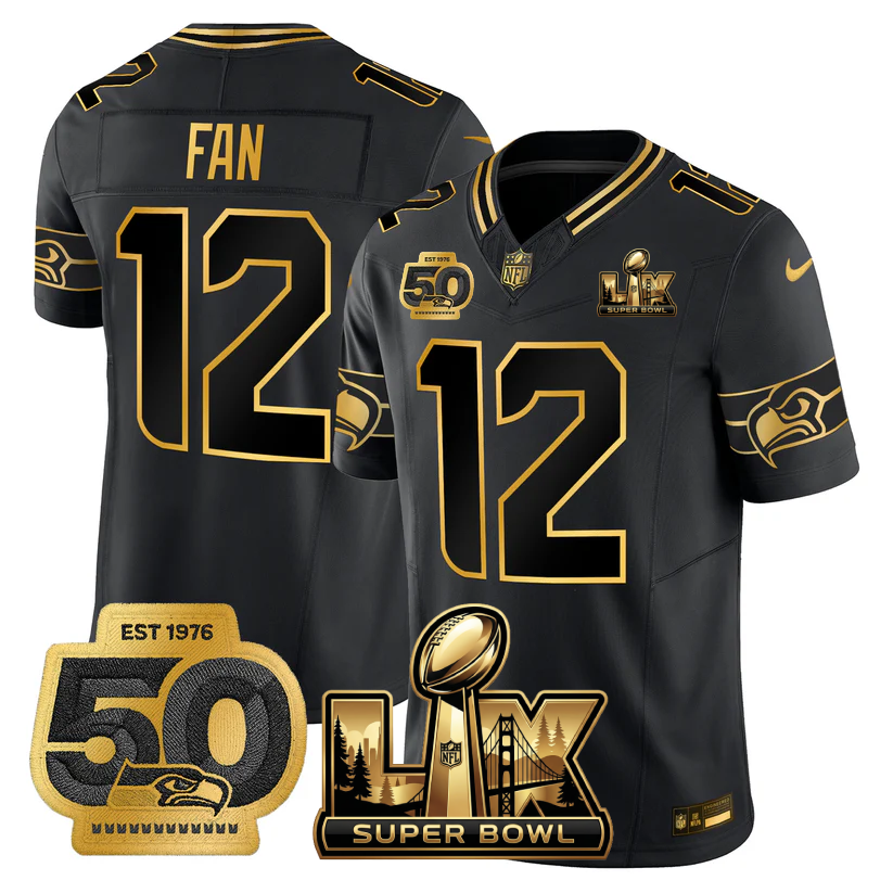 SEA Super Bowl LX - 50th Anniversary Patch Gold Vapor Limited Jersey - All Stitched