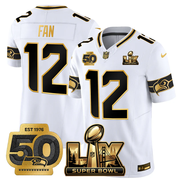 SEA Super Bowl LX - 50th Anniversary Patch Gold Vapor Limited Jersey N6 - All Stitched