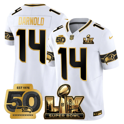 SEA Super Bowl LX - 50th Anniversary Patch Gold Vapor Limited Jersey - All Stitched