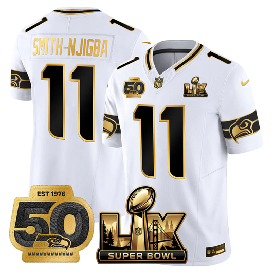 SEA Super Bowl LX - 50th Anniversary Patch Gold Vapor Limited Jersey N5 - Stitched