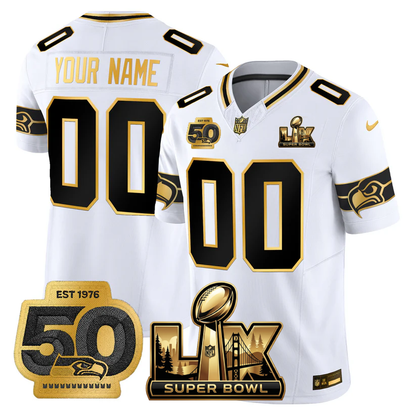SEA Super Bowl LX - 50th Anniversary Patch Gold Vapor Limited Custom Jersey - All Stitched