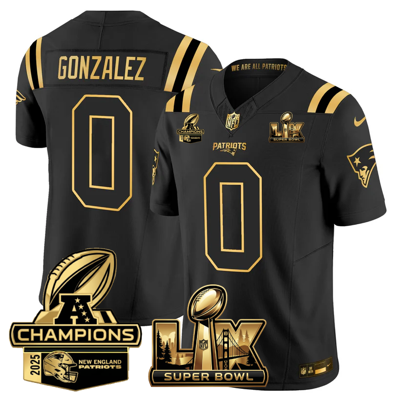 NE Super Bowl LX - AFC Champions Patch Gold Vapor Limited Jersey - All Stitched