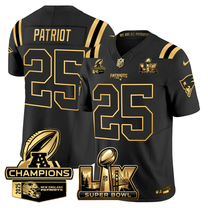 NE Super Bowl LX - AFC Champions Patch Gold Vapor Limited Jersey - All Stitched