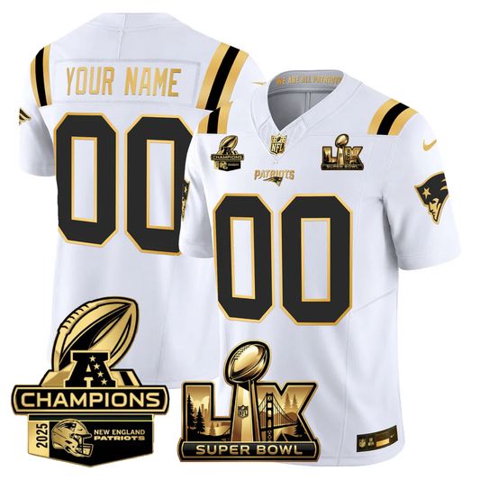 Custom NE Super Bowl LX - AFC Champions Patch Gold Vapor Limited Jersey - Stitched