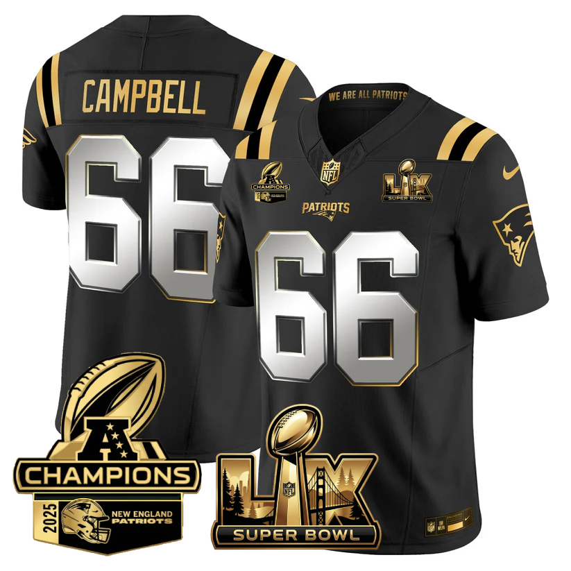 NE Super Bowl LX - AFC Champions Patch Gold Vapor Limited Jersey - All Stitched