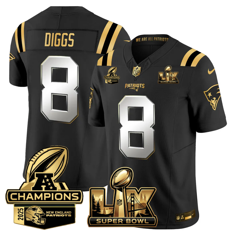 NE Super Bowl LX - AFC Champions Patch Gold Vapor Limited Jersey - All Stitched