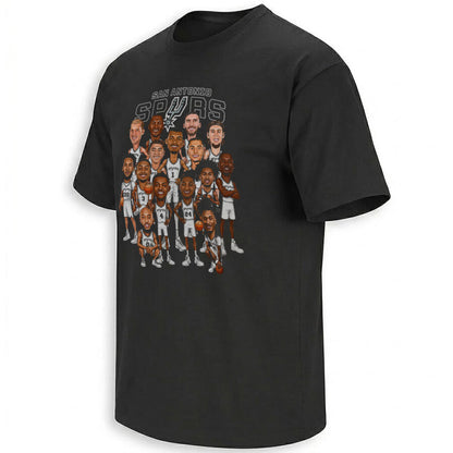SAS Black 2026 NBA Playoffs Roster Caricature Printed T-Shirt